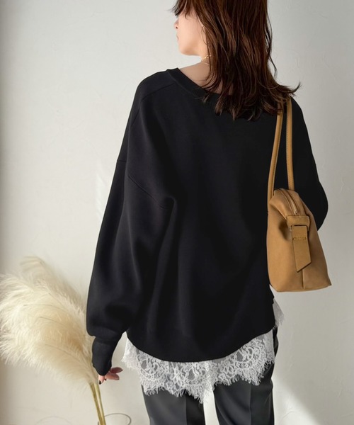 Classical Evon(クラシカルエヴォン)の「大人はレースをこう着る!裾レースドッキングミラノリブトップス(長袖)(Tシャツ/カットソー・レディース・ブラック×ブラック/チャコール/モカ/ブラック×ホワイト・LARGE/MEDIUM/SMALL/X-LARGE)」の14枚目の写真