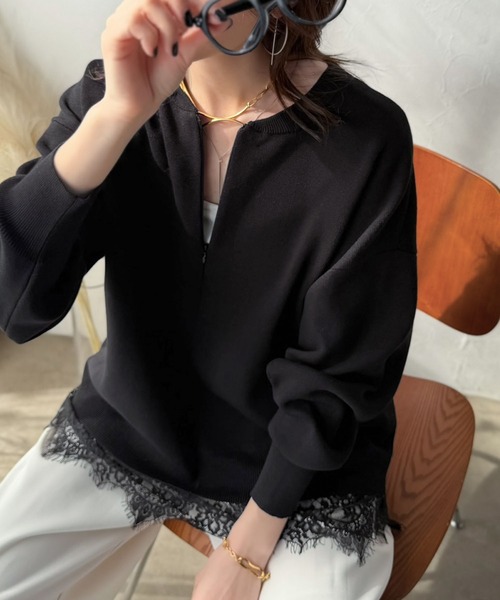 Classical Evon(クラシカルエヴォン)の「大人はレースをこう着る!裾レースドッキングミラノリブトップス(長袖)(Tシャツ/カットソー・レディース・ブラック×ブラック/チャコール/モカ/ブラック×ホワイト・LARGE/MEDIUM/SMALL/X-LARGE)」の22枚目の写真