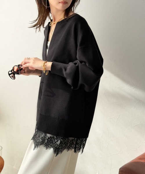 Classical Evon(クラシカルエヴォン)の「大人はレースをこう着る!裾レースドッキングミラノリブトップス(長袖)(Tシャツ/カットソー・レディース・ブラック×ブラック/チャコール/モカ/ブラック×ホワイト・LARGE/MEDIUM/SMALL/X-LARGE)」の21枚目の写真