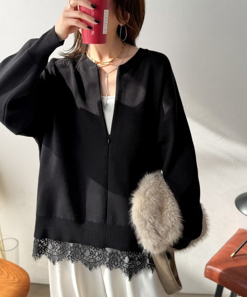 Classical Evon(クラシカルエヴォン)の「大人はレースをこう着る!裾レースドッキングミラノリブトップス(長袖)(Tシャツ/カットソー・レディース・ブラック×ブラック/チャコール/モカ/ブラック×ホワイト・LARGE/MEDIUM/SMALL/X-LARGE)」の20枚目の写真