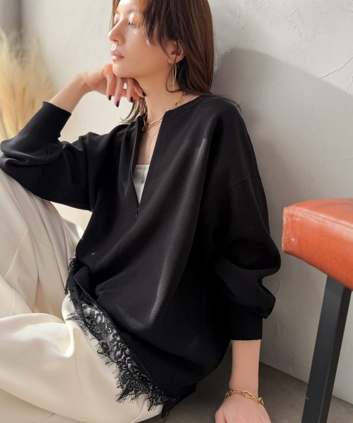 Classical Evon(クラシカルエヴォン)の「大人はレースをこう着る!裾レースドッキングミラノリブトップス(長袖)(Tシャツ/カットソー・レディース・ブラック×ブラック/チャコール/モカ/ブラック×ホワイト・LARGE/MEDIUM/SMALL/X-LARGE)」の17枚目の写真