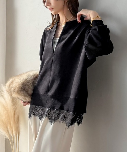 Classical Evon(クラシカルエヴォン)の「大人はレースをこう着る!裾レースドッキングミラノリブトップス(長袖)(Tシャツ/カットソー・レディース・ブラック×ブラック/チャコール/モカ/ブラック×ホワイト・LARGE/MEDIUM/SMALL/X-LARGE)」の18枚目の写真