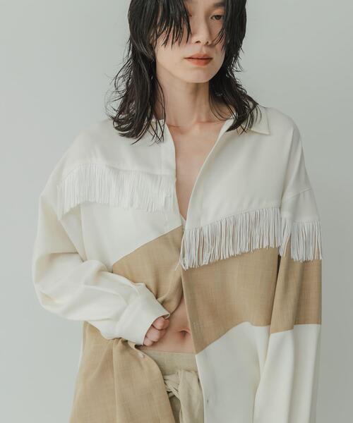 KBF（ケイビーエフ）の「Siltrata　Fringe pattern shirts（シャツ/ブラウス・レディース・ブラウン系その他/グリーン系その他/ホワイト系その他・FREE）」の2枚目の写真