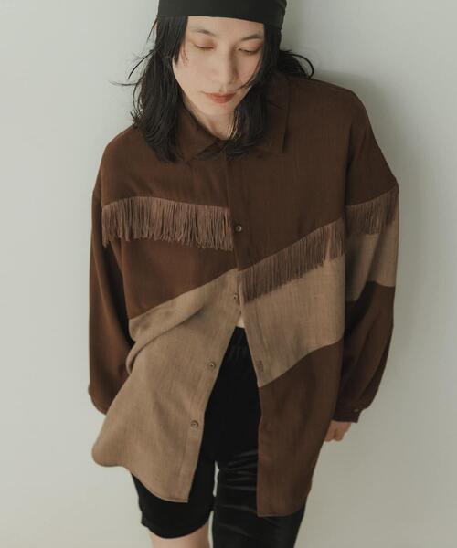 KBF（ケイビーエフ）の「Siltrata　Fringe pattern shirts（シャツ/ブラウス・レディース・ブラウン系その他/グリーン系その他/ホワイト系その他・FREE）」の3枚目の写真