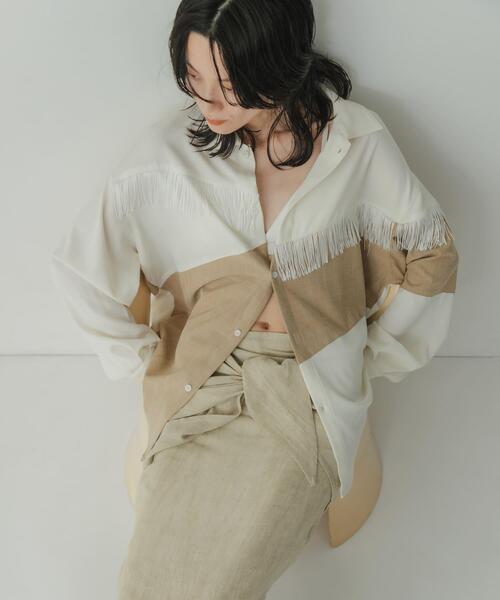 KBF（ケイビーエフ）の「Siltrata　Fringe pattern shirts（シャツ/ブラウス・レディース・ブラウン系その他/グリーン系その他/ホワイト系その他・FREE）」の4枚目の写真