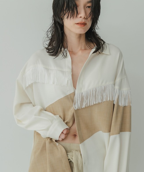KBF(ケイビーエフ)の「Siltrata Fringe pattern shirts(シャツ/ブラウス・レディース・ブラウン系その他/グリーン系その他/ホワイト系その他・FREE)」の1枚目の写真