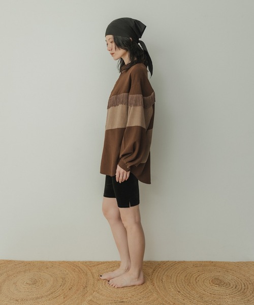 KBF(ケイビーエフ)の「Siltrata Fringe pattern shirts(シャツ/ブラウス・レディース・ブラウン系その他/グリーン系その他/ホワイト系その他・FREE)」の15枚目の写真