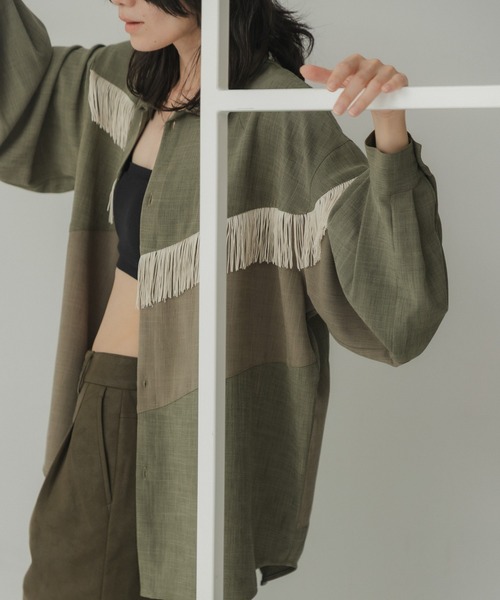 KBF(ケイビーエフ)の「Siltrata Fringe pattern shirts(シャツ/ブラウス・レディース・ブラウン系その他/グリーン系その他/ホワイト系その他・FREE)」の16枚目の写真