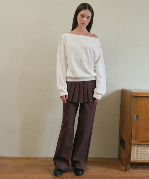 OURNOSTALGIA(アワー ノスタルジア)の「Twill layered wide pants_Brown(O25-PT11)(その他パンツ・レディース・ブラウン・MEDIUM/SMALL)」の2枚目の写真
