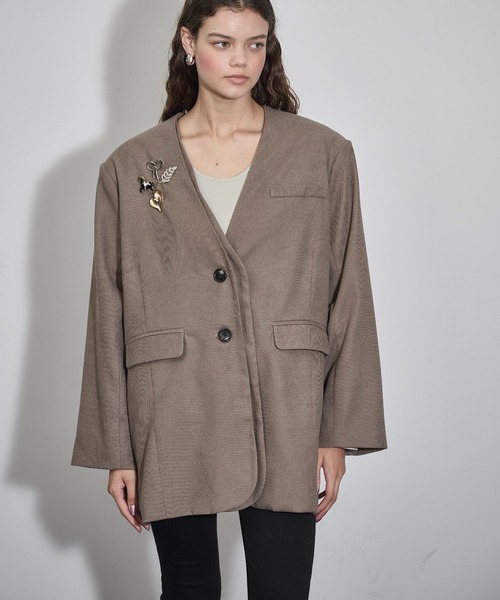 THE YOn(ザヨン)の「ノーカラービッグジャケット(ノーカラージャケット・レディース・レディッシュグレー/アッシュブラウン/セージグリーン・FREE)」の11枚目の写真