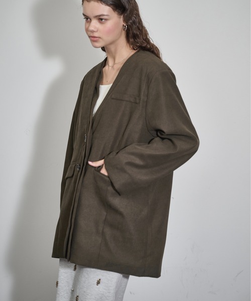 THE YOn(ザヨン)の「ノーカラービッグジャケット(ノーカラージャケット・レディース・レディッシュグレー/アッシュブラウン/セージグリーン・FREE)」の17枚目の写真