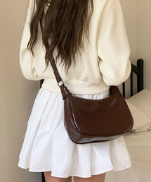【2WAYショルダーストラップ付】レザーライクシンプルホーボーバッグ/ハンドバッグ/ショルダーバッグ