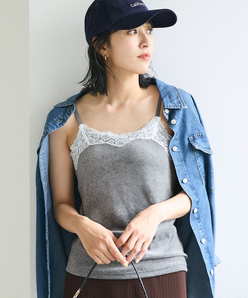 coca(coca)(コカ)の「OUT BRA ベロアカップ付きレースキャミソール(キャミソール・レディース・ブラック/グレー/アイボリー・S/L/M)」の3枚目の写真