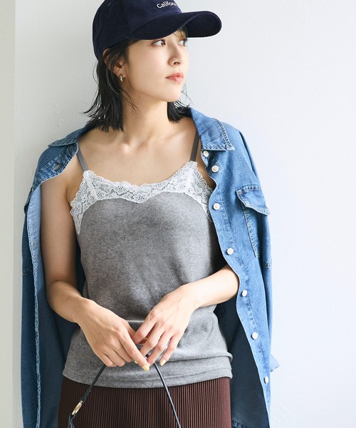 coca(coca)(コカ)の「OUT BRA ベロアカップ付きレースキャミソール(キャミソール・レディース・ブラック/グレー/アイボリー・S/L/M)」の12枚目の写真