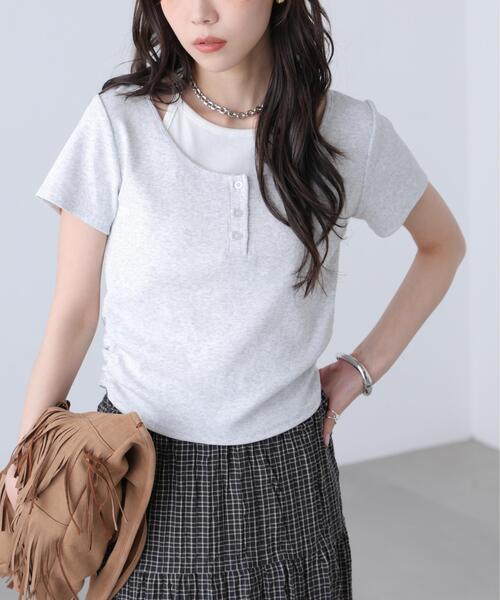 FREE'S MART(フリーズマート)の「◆インナーレイヤードボーダーヘンリーネックTシャツ(Tシャツ/カットソー・レディース・ブラック/ブラウン系その他2/ホワイト系その他2/グレー系その他・FREE)」の3枚目の写真