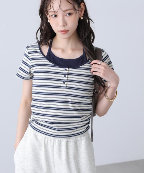 FREE'S MART(フリーズマート)の「◆インナーレイヤードボーダーヘンリーネックTシャツ(Tシャツ/カットソー・レディース・ブラック/ブラウン系その他2/ホワイト系その他2/グレー系その他・FREE)」の22枚目の写真