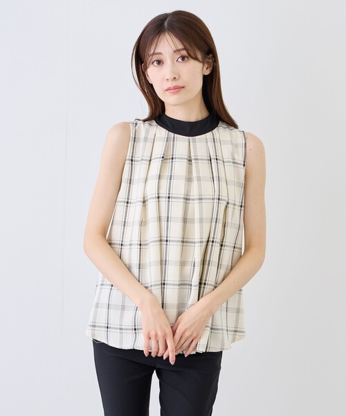 Jayro(ジャイロ)の「チェック柄ノースリブラウス(シャツ/ブラウス・レディース・オフホワイト/グレー/ベージュ・M)」の7枚目の写真