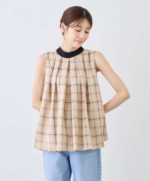 Jayro(ジャイロ)の「チェック柄ノースリブラウス(シャツ/ブラウス・レディース・オフホワイト/グレー/ベージュ・M)」の15枚目の写真