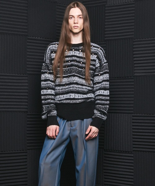 MAISON SPECIAL（メゾンスペシャル）の「《UNISEX》Fair Isle Border Prime-Over Crew Neck Sweater/フェアアイルボーダープライムオーバークルーネックニット【MAISON SPECIAL/メゾンスペシャル】（ニット/セーター・メンズ・ブラック/ブルー・1/0/2）」の10枚目の写真