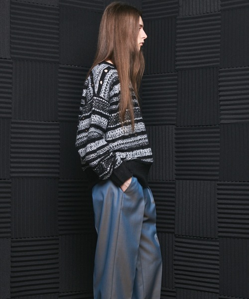 MAISON SPECIAL（メゾンスペシャル）の「《UNISEX》Fair Isle Border Prime-Over Crew Neck Sweater/フェアアイルボーダープライムオーバークルーネックニット【MAISON SPECIAL/メゾンスペシャル】（ニット/セーター・メンズ・ブラック/ブルー・1/0/2）」の11枚目の写真
