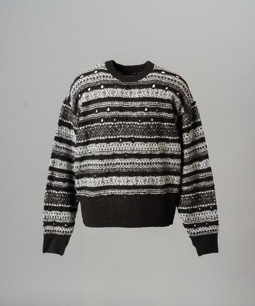 MAISON SPECIAL（メゾンスペシャル）の「《UNISEX》Fair Isle Border Prime-Over Crew Neck Sweater/フェアアイルボーダープライムオーバークルーネックニット【MAISON SPECIAL/メゾンスペシャル】（ニット/セーター・メンズ・ブラック/ブルー・1/0/2）」の13枚目の写真