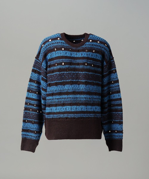 MAISON SPECIAL（メゾンスペシャル）の「《UNISEX》Fair Isle Border Prime-Over Crew Neck Sweater/フェアアイルボーダープライムオーバークルーネックニット【MAISON SPECIAL/メゾンスペシャル】（ニット/セーター・メンズ・ブラック/ブルー・1/0/2）」の14枚目の写真