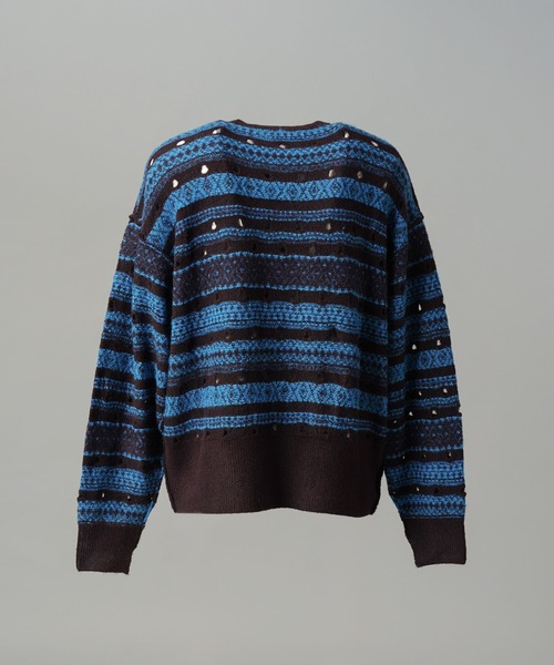 MAISON SPECIAL（メゾンスペシャル）の「《UNISEX》Fair Isle Border Prime-Over Crew Neck Sweater/フェアアイルボーダープライムオーバークルーネックニット【MAISON SPECIAL/メゾンスペシャル】（ニット/セーター・メンズ・ブラック/ブルー・1/0/2）」の16枚目の写真