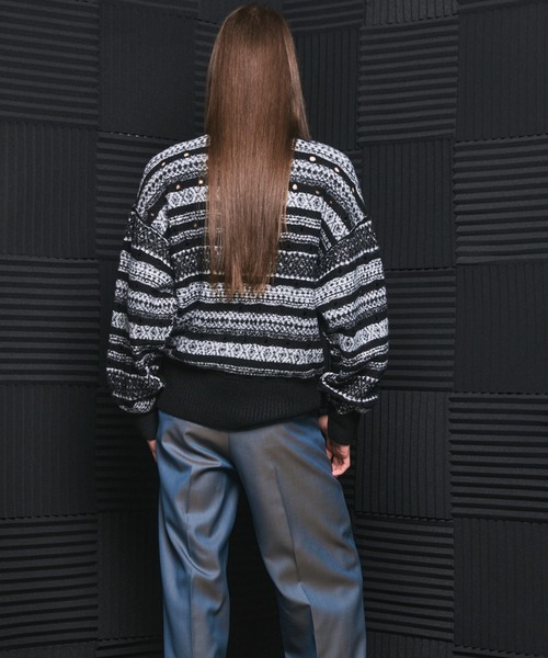 MAISON SPECIAL（メゾンスペシャル）の「《UNISEX》Fair Isle Border Prime-Over Crew Neck Sweater/フェアアイルボーダープライムオーバークルーネックニット【MAISON SPECIAL/メゾンスペシャル】（ニット/セーター・メンズ・ブラック/ブルー・1/0/2）」の12枚目の写真