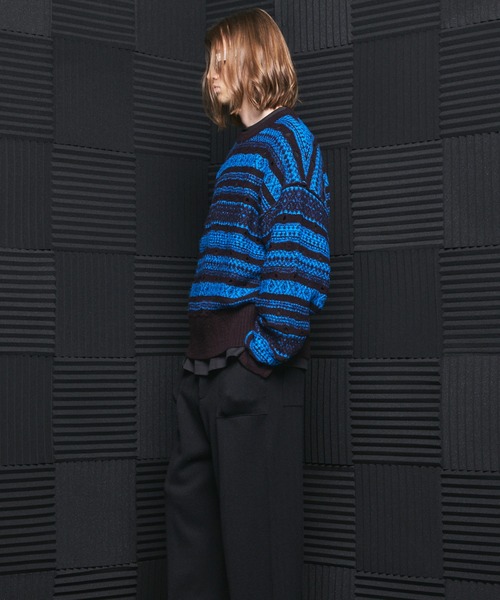 MAISON SPECIAL（メゾンスペシャル）の「《UNISEX》Fair Isle Border Prime-Over Crew Neck Sweater/フェアアイルボーダープライムオーバークルーネックニット【MAISON SPECIAL/メゾンスペシャル】（ニット/セーター・メンズ・ブラック/ブルー・1/0/2）」の8枚目の写真