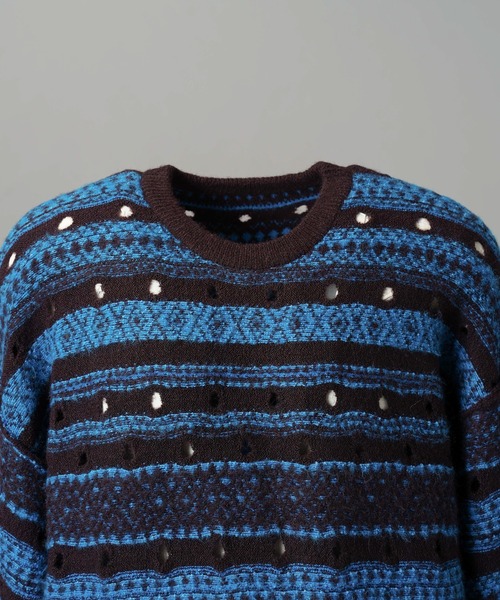 MAISON SPECIAL（メゾンスペシャル）の「《UNISEX》Fair Isle Border Prime-Over Crew Neck Sweater/フェアアイルボーダープライムオーバークルーネックニット【MAISON SPECIAL/メゾンスペシャル】（ニット/セーター・メンズ・ブラック/ブルー・1/0/2）」の17枚目の写真