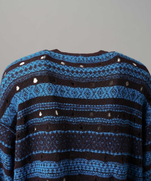 MAISON SPECIAL（メゾンスペシャル）の「《UNISEX》Fair Isle Border Prime-Over Crew Neck Sweater/フェアアイルボーダープライムオーバークルーネックニット【MAISON SPECIAL/メゾンスペシャル】（ニット/セーター・メンズ・ブラック/ブルー・1/0/2）」の19枚目の写真