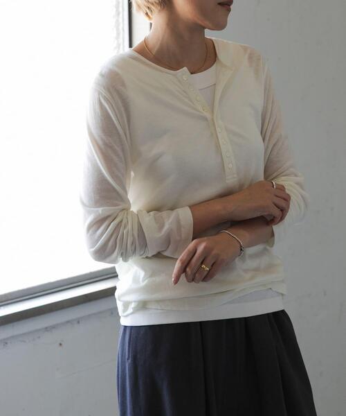 FORK&SPOON（フォークアンドスプーン）の「FORK&SPOON　ウール混ヘンリーネックカットソー（Tシャツ/カットソー・レディース・ライトブルー/ブラック/グレー/オフホワイト・1）」の18枚目の写真