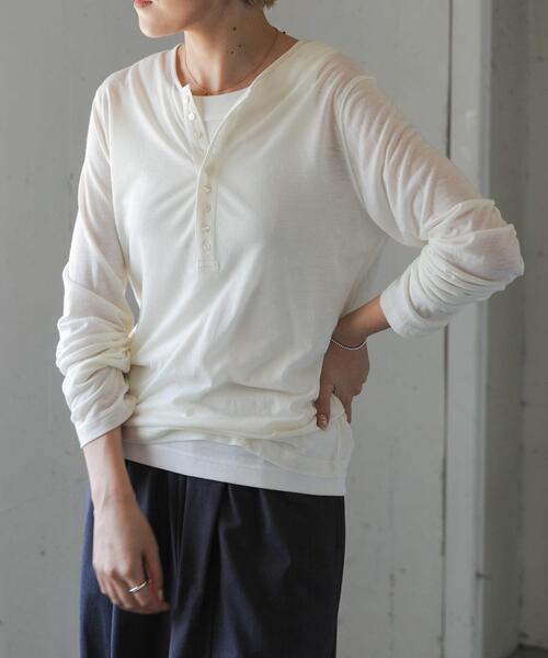 FORK&SPOON（フォークアンドスプーン）の「FORK&SPOON　ウール混ヘンリーネックカットソー（Tシャツ/カットソー・レディース・ライトブルー/ブラック/グレー/オフホワイト・1）」の20枚目の写真