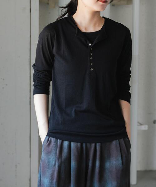 FORK&SPOON（フォークアンドスプーン）の「FORK&SPOON　ウール混ヘンリーネックカットソー（Tシャツ/カットソー・レディース・ライトブルー/ブラック/グレー/オフホワイト・1）」の12枚目の写真