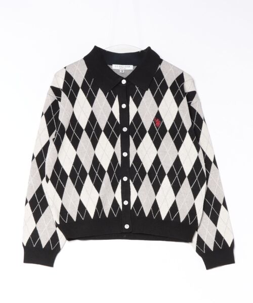 U.S. POLO ASSN.(ユーエスポロアッスン)の「【U.S. POLO ASSN.】ワンポイント刺繍スウェットライクニット アーガイルカーディガン(カーディガン/ボレロ・レディース・グレー/ブラック/ブラウン・M)」の2枚目の写真