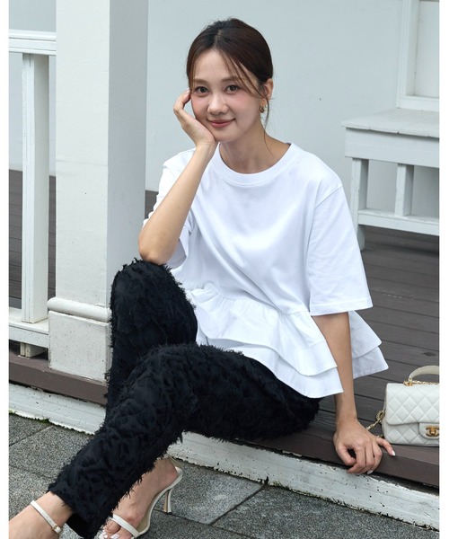 BIRTHDAY BASH(バースデイバッシュ)の「JACQUARD TAPERED PANTS(ジャガードテーパードパンツ)(その他パンツ・レディース・ホワイト/ブラック・S/M)」の10枚目の写真