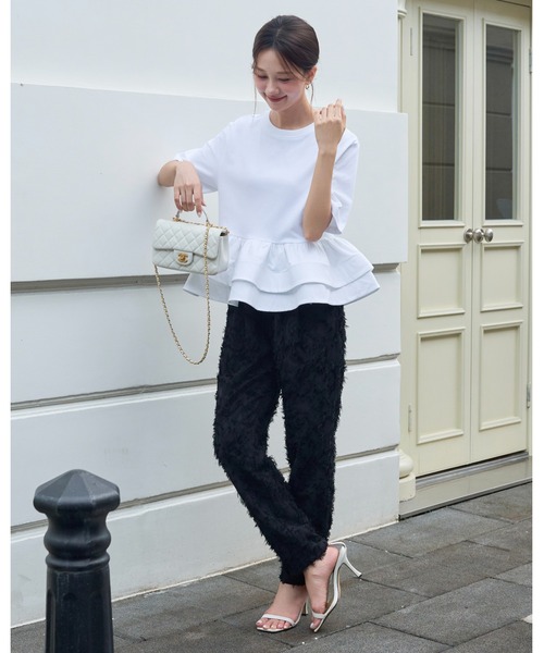 BIRTHDAY BASH(バースデイバッシュ)の「JACQUARD TAPERED PANTS(ジャガードテーパードパンツ)(その他パンツ・レディース・ホワイト/ブラック・S/M)」の8枚目の写真
