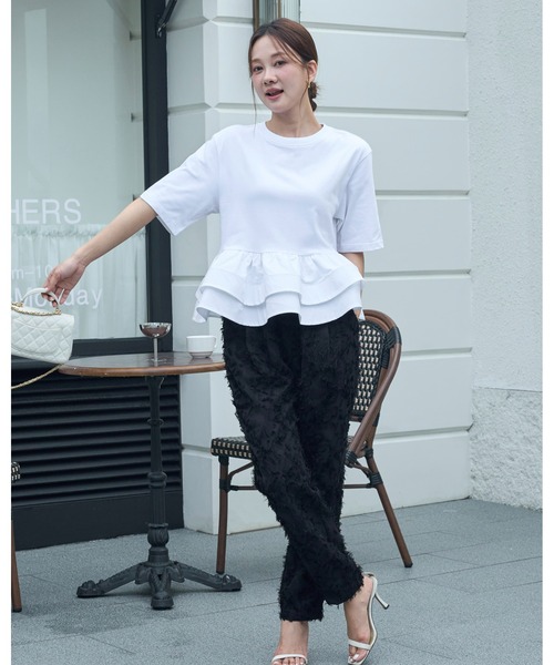 BIRTHDAY BASH(バースデイバッシュ)の「JACQUARD TAPERED PANTS(ジャガードテーパードパンツ)(その他パンツ・レディース・ホワイト/ブラック・S/M)」の6枚目の写真