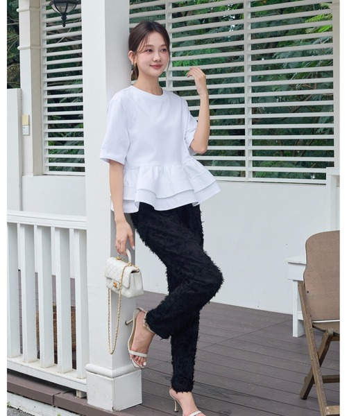 BIRTHDAY BASH(バースデイバッシュ)の「JACQUARD TAPERED PANTS(ジャガードテーパードパンツ)(その他パンツ・レディース・ホワイト/ブラック・S/M)」の5枚目の写真
