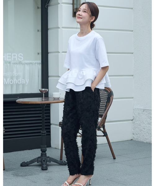 BIRTHDAY BASH(バースデイバッシュ)の「JACQUARD TAPERED PANTS(ジャガードテーパードパンツ)(その他パンツ・レディース・ホワイト/ブラック・S/M)」の9枚目の写真