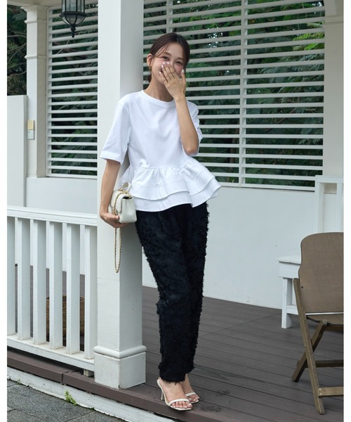 BIRTHDAY BASH(バースデイバッシュ)の「JACQUARD TAPERED PANTS(ジャガードテーパードパンツ)(その他パンツ・レディース・ホワイト/ブラック・S/M)」の7枚目の写真