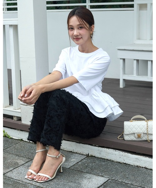 BIRTHDAY BASH(バースデイバッシュ)の「JACQUARD TAPERED PANTS(ジャガードテーパードパンツ)(その他パンツ・レディース・ホワイト/ブラック・S/M)」の12枚目の写真