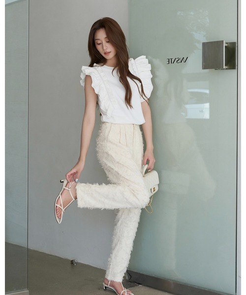 BIRTHDAY BASH(バースデイバッシュ)の「JACQUARD TAPERED PANTS(ジャガードテーパードパンツ)(その他パンツ・レディース・ホワイト/ブラック・S/M)」の15枚目の写真