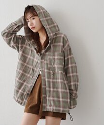 【Enlude】チェックドロスト付きフードシャツ《ユニセックス》