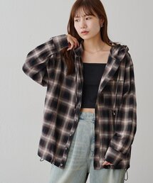 【Enlude】チェックドロスト付きフードシャツ《ユニセックス》