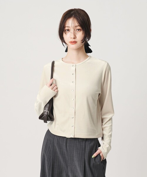 BEAUTY&YOUTH UNITED ARROWS(ビューティーアンドユースユナイテッドアローズ)の「ベロア コンパクト カーディガン ウォッシャブル(カーディガン/ボレロ・レディース・ダークブラウン/オフホワイト/ブラック・FREE)」の2枚目の写真