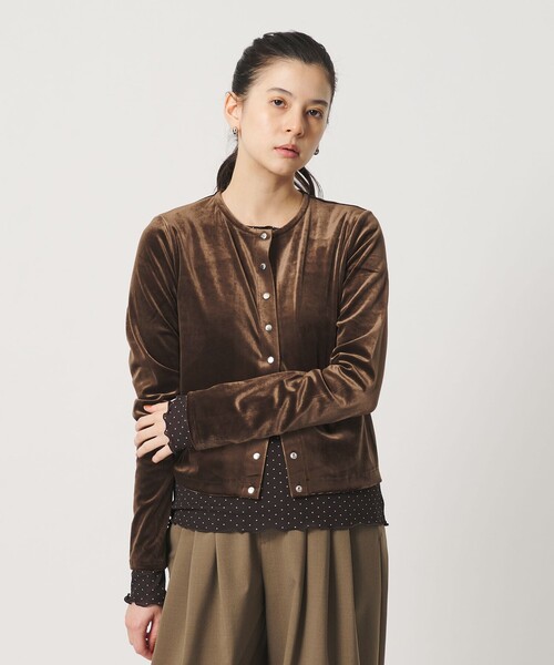 BEAUTY&YOUTH UNITED ARROWS(ビューティーアンドユースユナイテッドアローズ)の「ベロア コンパクト カーディガン ウォッシャブル(カーディガン/ボレロ・レディース・ダークブラウン/オフホワイト/ブラック・FREE)」の5枚目の写真