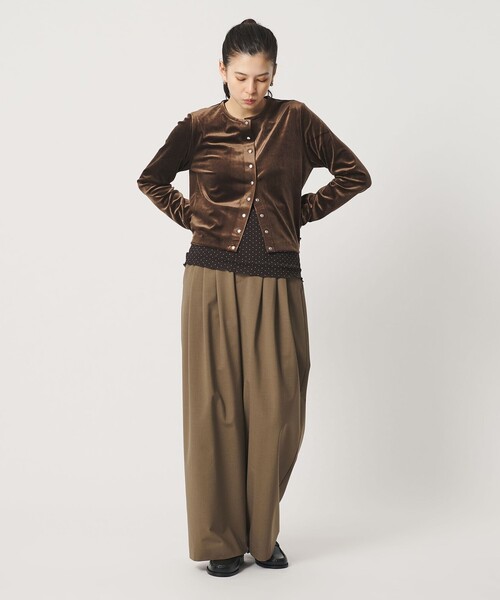 BEAUTY&YOUTH UNITED ARROWS(ビューティーアンドユースユナイテッドアローズ)の「ベロア コンパクト カーディガン ウォッシャブル(カーディガン/ボレロ・レディース・ダークブラウン/オフホワイト/ブラック・FREE)」の6枚目の写真