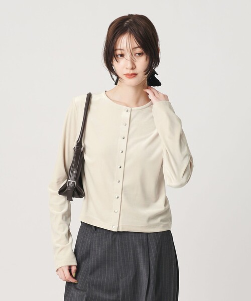 BEAUTY&YOUTH UNITED ARROWS(ビューティーアンドユースユナイテッドアローズ)の「ベロア コンパクト カーディガン ウォッシャブル(カーディガン/ボレロ・レディース・ダークブラウン/オフホワイト/ブラック・FREE)」の7枚目の写真