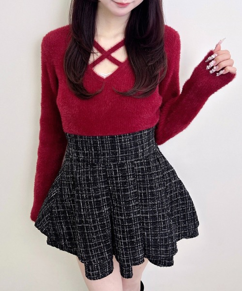 INGNI(イング)の「【WEB限定】フェザークロスニット(ニット/セーター・レディース・ボルドー/ピンク/チャコールグレー/ブラック/アイボリー・M)」の1枚目の写真